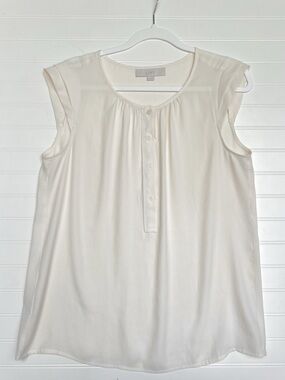 Ann Taylor LOFT Cream Cap-Sleeve Button Front Blouse Women's Size Medium